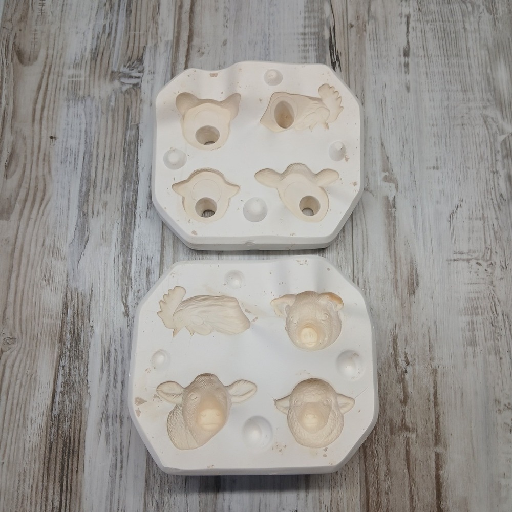 Scioto Ceramic Mold S-1463 Farm Animal Magnets Cow Pig Sheep‎ Rooster 1988 Vtg